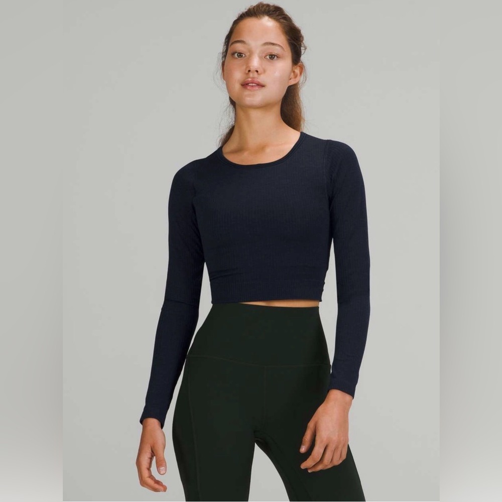 Lululemon Ebb To Street Long Sleeve Shirt Navy Blue Size 8